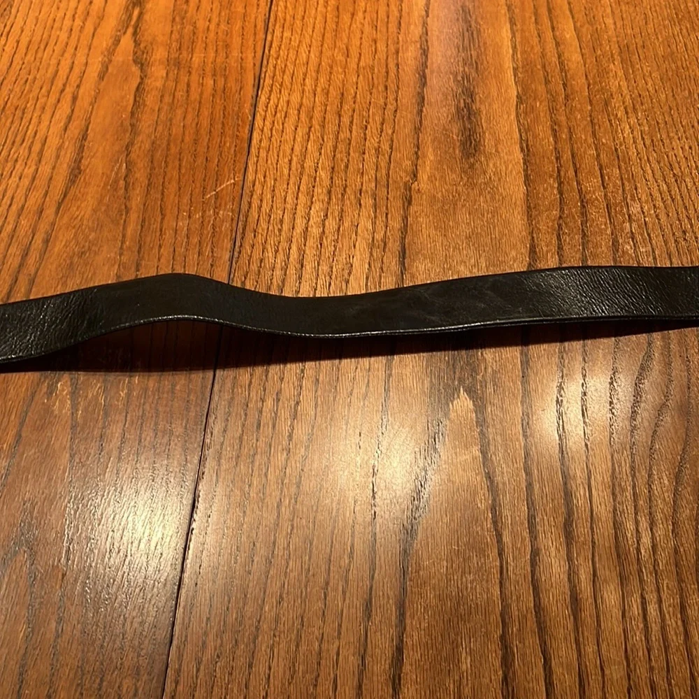 Omega Black Leather Belt With Large Gold Buckle Size M